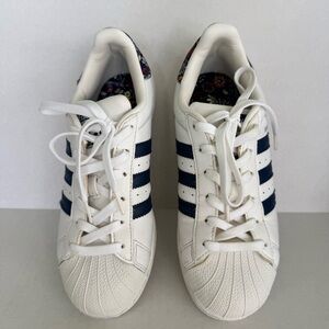 Adidas Superstar Women's 6.5 White Navy Shell Toe Classic Sneakers